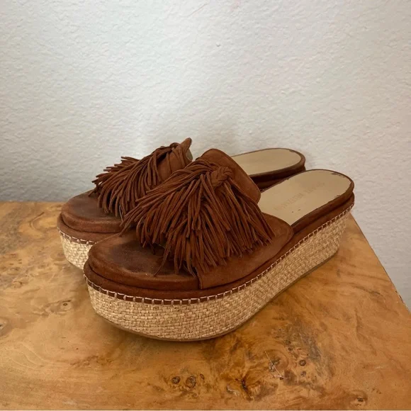 Stuart Weitzman Wiggleroom Suede Leather Fringe Espadrille Wedge Platform Sandal - Picture 10 of 14